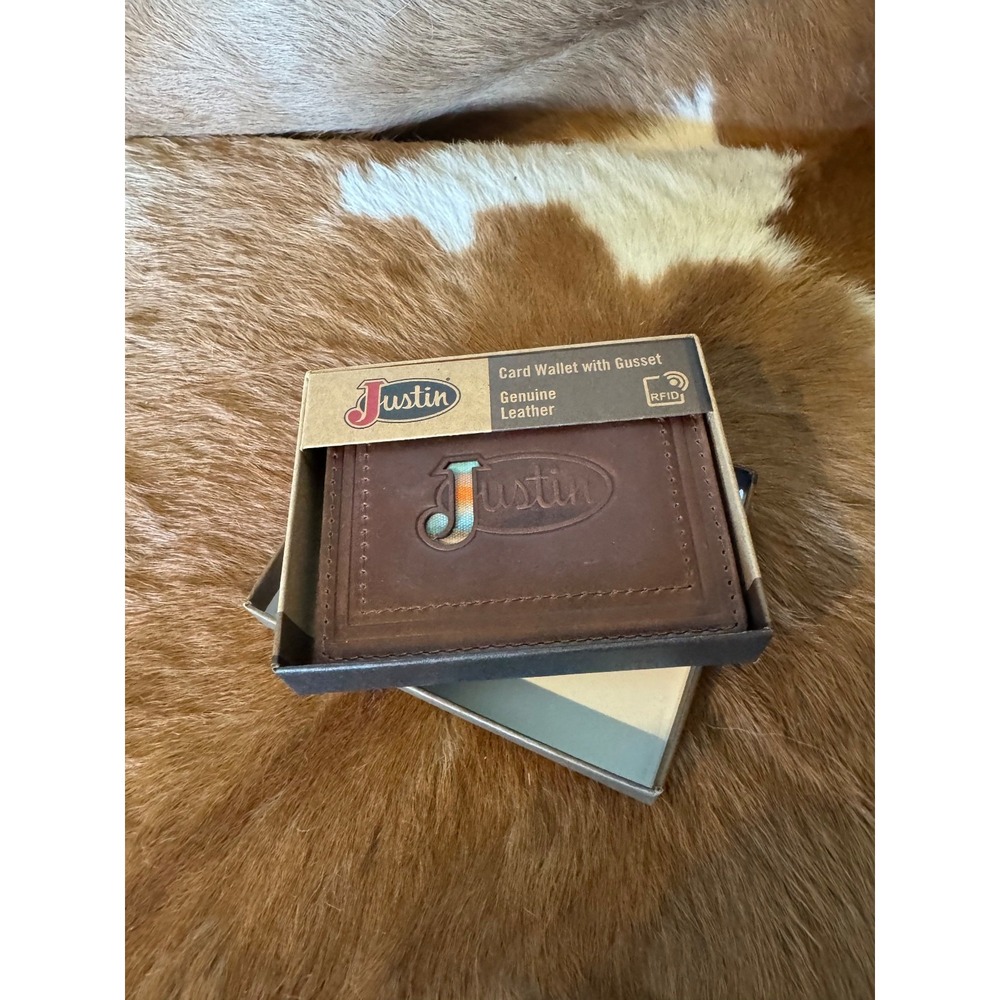 Justin Card Wallet w/ Gusset, Serape logo & RFID - Genuine Leather – NIB